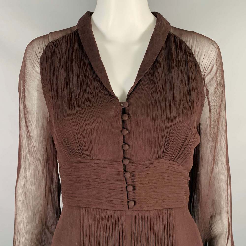 MASSIMO DUTTI Brown Viscose See Through Long Sleeve Dress - Picture 2 of 8